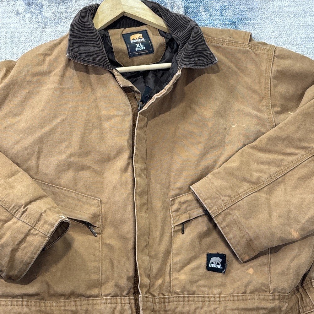 Berne Duck Deluxe Coveralls Mens XL Short Insulated Workwear Distressed